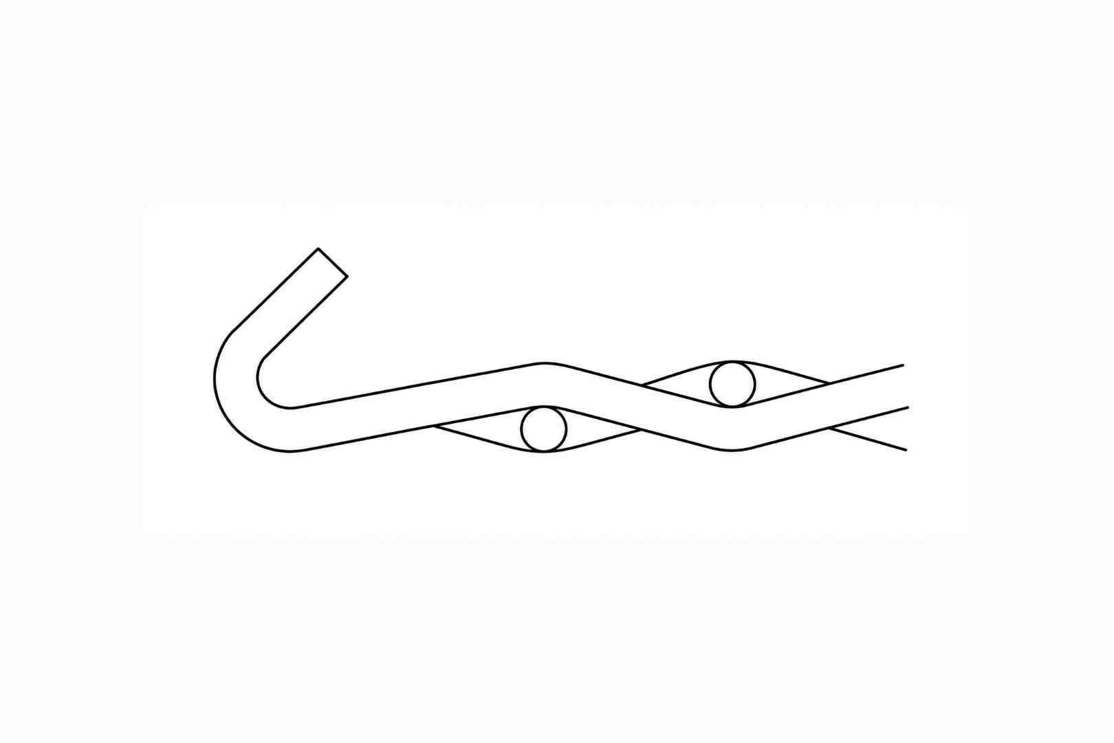 Technische tekening van een afwerkingshaak voor zeefdekken en spanzeven in industriële zeefinstallaties